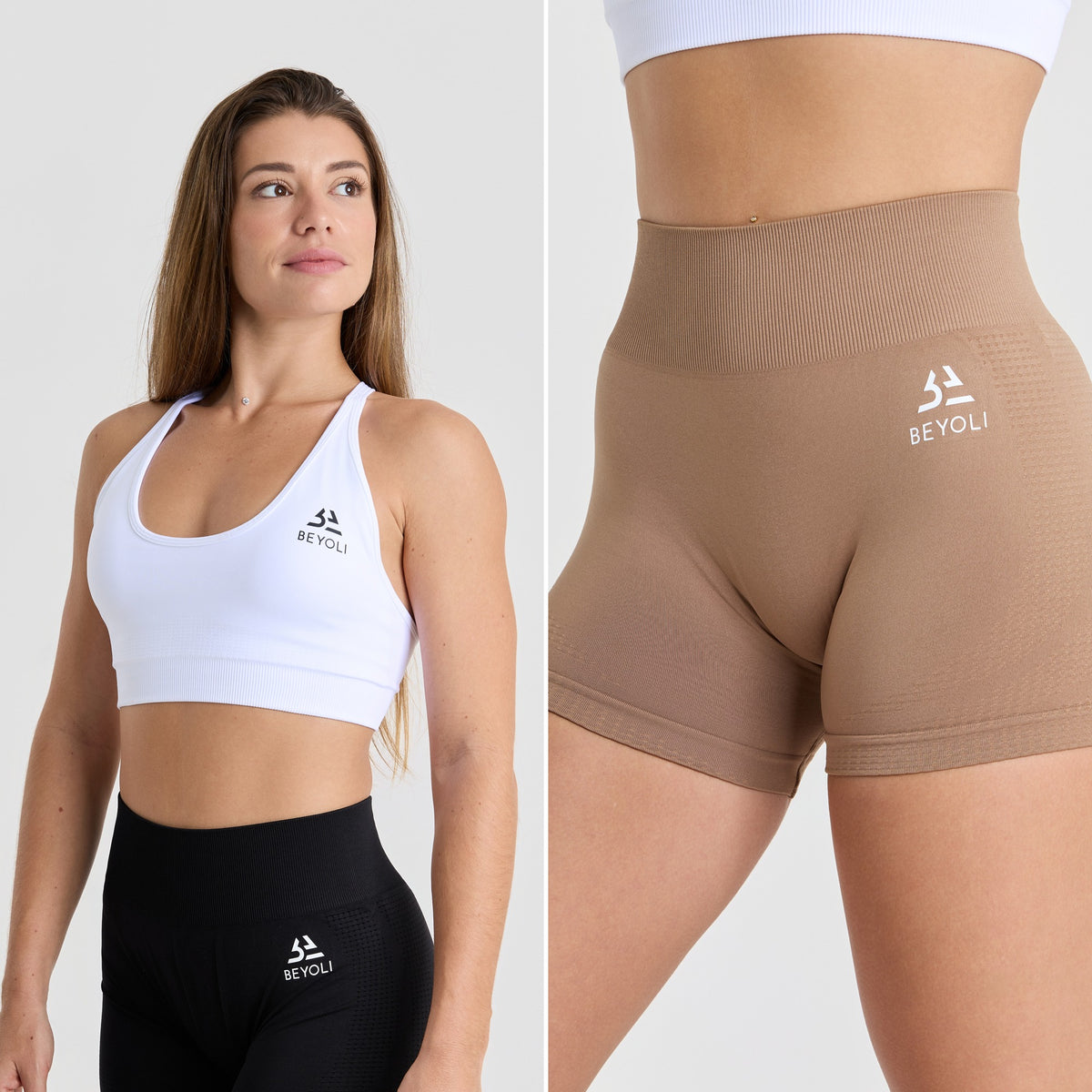 Pack Short + Brassière Seamless Beyoli - Taupe/Blanc